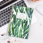 Green Watercolor Foliage Pattern Monogram 2024 Planner<br><div class="desc">Personalize this planner with your name in dark green italics framed by a white rectangle,  on a bold background pattern of large green watercolor leaves.</div>
