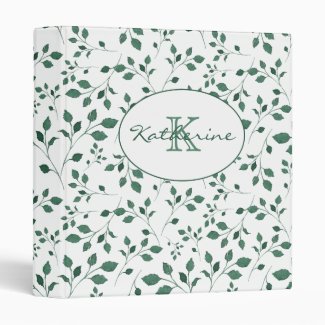 Green Watercolor Foliage Pattern Peersonalized 3 Ring Binder