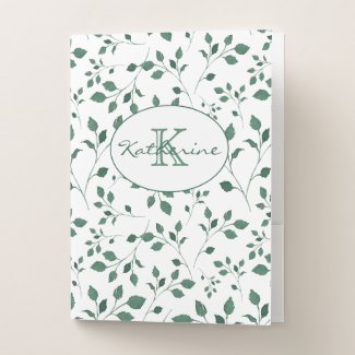 Green Watercolor Foliage Pattern Personalized Pocket Folder