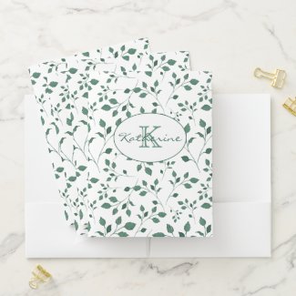 Green Watercolor Foliage Pattern Personalized Pocket Folder