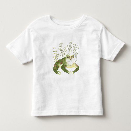 Green Watercolor Frog with Leaves Toddler T_shirt