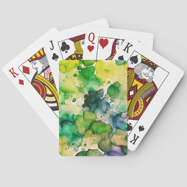 Green Watercolor Fusion  Poker Cards (Back)