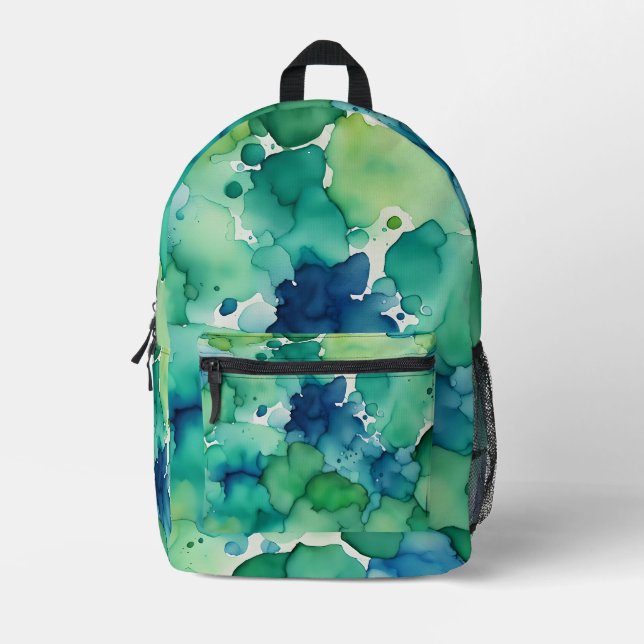 Green Watercolor Fusion  Printed Backpack (Front)