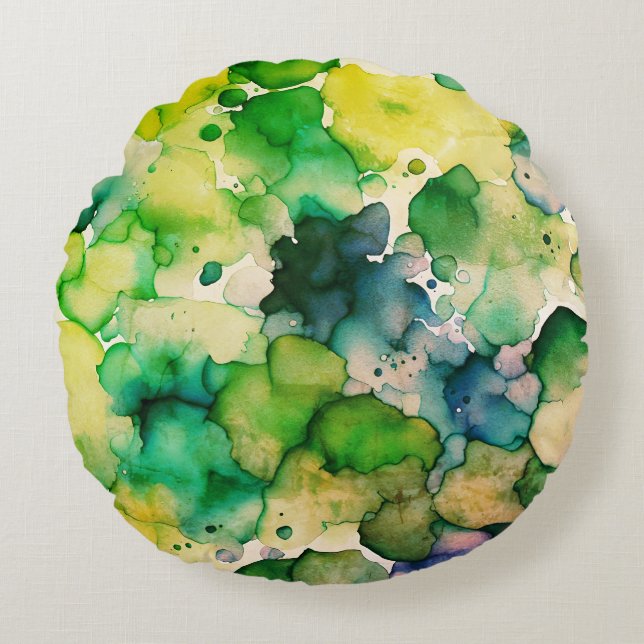 Green Watercolor Fusion  Round Pillow (Front)