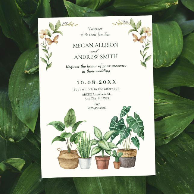 Green watercolor gardening plants wedding invitation (Creator Uploaded)