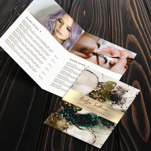 Green watercolor glitter service menu brochure (Creator Uploaded)