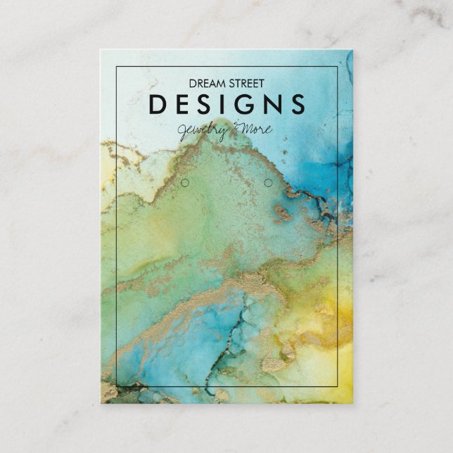 Green Watercolor Gold Trendy Earring Display Card (Front)
