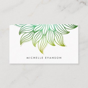 Green Watercolor Gradient Floral Mandala Business Card by whimsydesigns at Zazzle