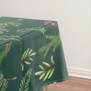 Green Watercolor Greenery Christmas Leaves Tablecloth