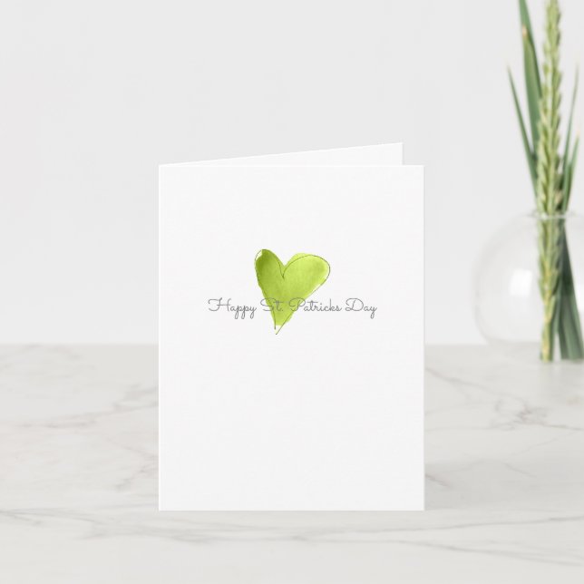 Green Watercolor Heart Happy St Patricks Day Fun Card (Front)