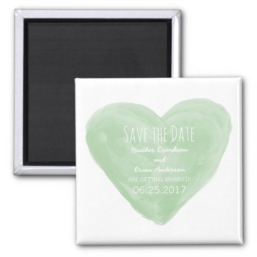 Green Watercolor Heart Save the Date Magnet