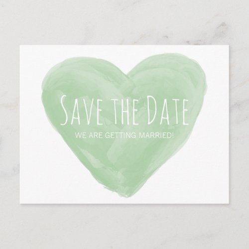 Green Watercolor Heart Save the Date Postcard