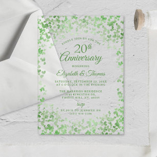 Green Watercolor Hearts 20th Wedding Anniversary Acrylic Invitations