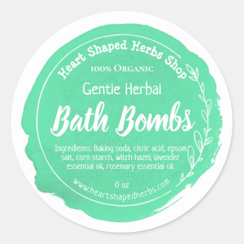 Green Watercolor Herbal Bath Bomb Classic Round Sticker