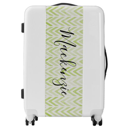 Green Watercolor Herringbone Monogram Luggage