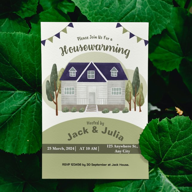 Green Watercolor Housewarming Party Invitation (Creator Uploaded)