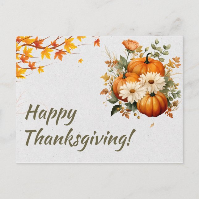  Green Watercolor Illustration Happy Thanksgiving Holiday Postcard (Front)