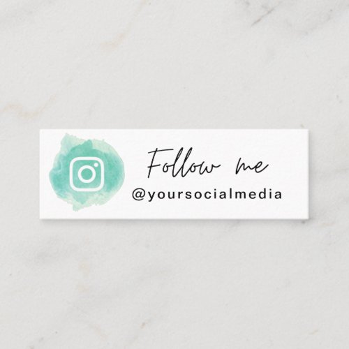 Green Watercolor Instagram Follow Me QR Code Chic Mini Business Card