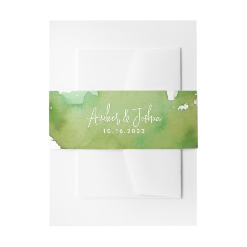 Green Watercolor Invitation Belly Band