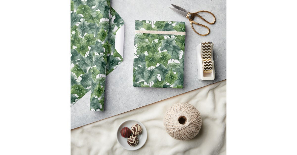 Green Watercolor Ivy Leaves Wrapping Paper | Zazzle