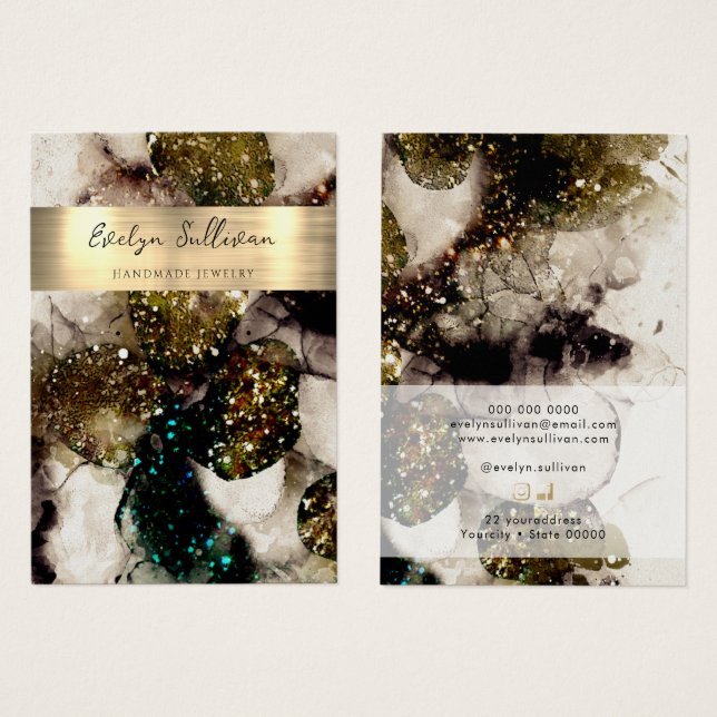 Green watercolor jewelry display card (Front & Back)