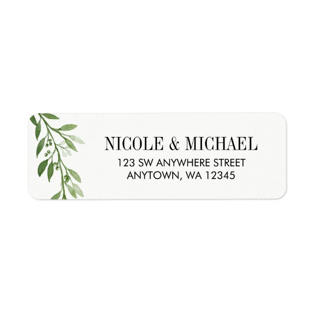 Green Watercolor Laurel Leaf Wreath Label (Front)