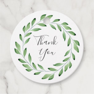Green Watercolor Leaf Branches Wreath Favor Tags