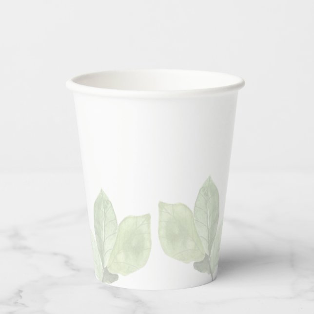 Green Watercolor Leaf Paper Cup (Front)