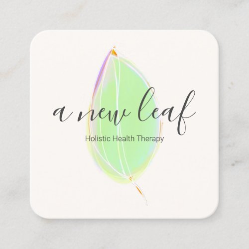 Green Watercolor Leaf Square Business Card