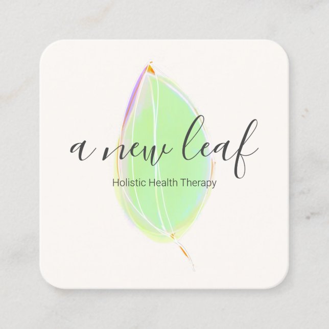 Green Watercolor Leaf Square Business Card (Front)