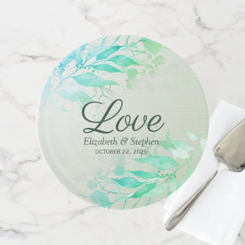 Green Watercolor Leaves Flowers Botanical Wedding Cake Stand