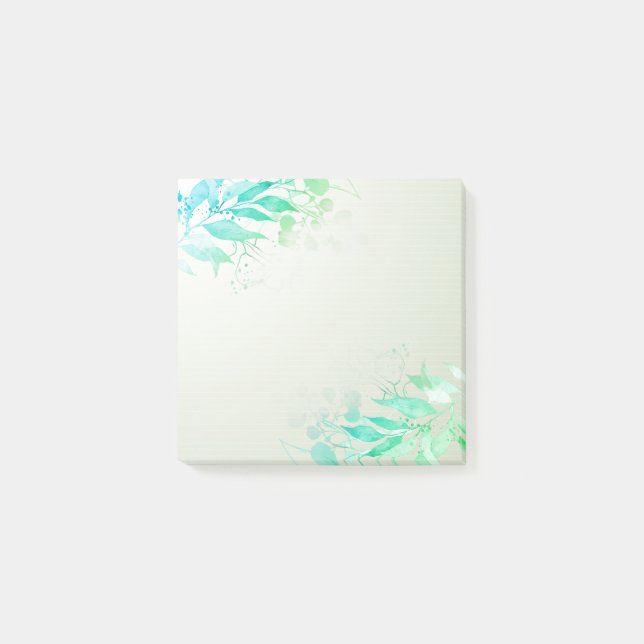 Green Watercolor Leaves Flowers Botanical Wedding Post-it Notes (Front)