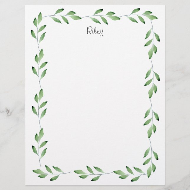 Green Watercolor Leaves Frame Letterhead (Front)