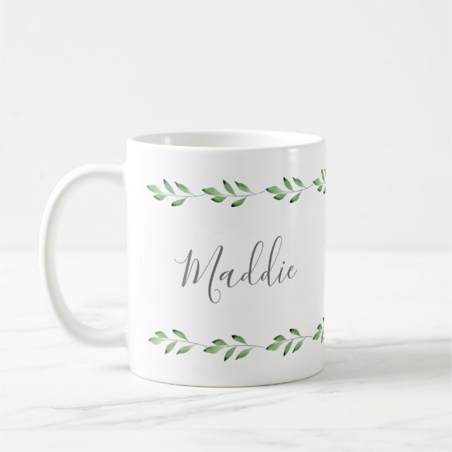 Green Watercolor Leaves Garland Coffee Mug (Left)