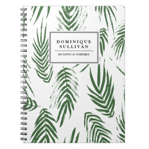 Green Watercolor Leaves Pattern Personalized Notebook