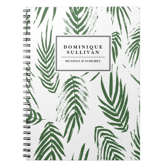 Green Watercolor Leaves Pattern Personalized Notebook (Front)