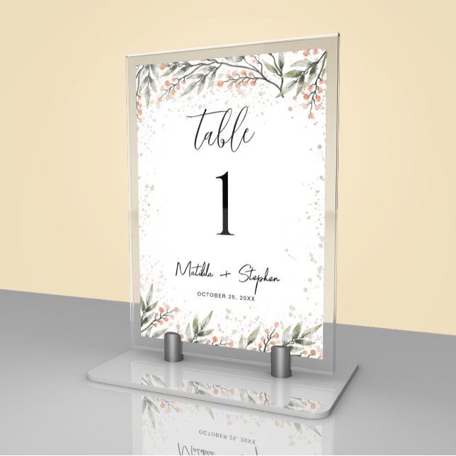 Green Watercolor Leaves Personalized Table Number (Creator Uploaded)