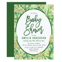 Green Watercolor Leaves Tropical Baby Shower Card