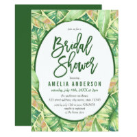 Green Watercolor Leaves Tropical Bridal Shower Card