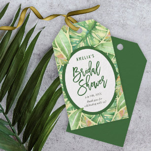 Green Watercolor Leaves Tropical Bridal Shower Gift Tags