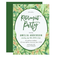 Green Watercolor Leaves Tropical Retirement Party Card