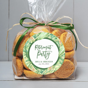 Green Watercolor Leaves Tropical Retirement Party Classic Round Sticker