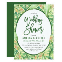 Green Watercolor Leaves Tropical Wedding Shower Card