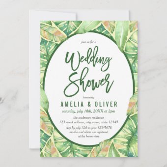 Green Watercolor Leaves Tropical Wedding Shower Invitation | Zazzle