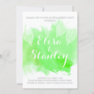 Green watercolor & leaves wedding engagement party invitation