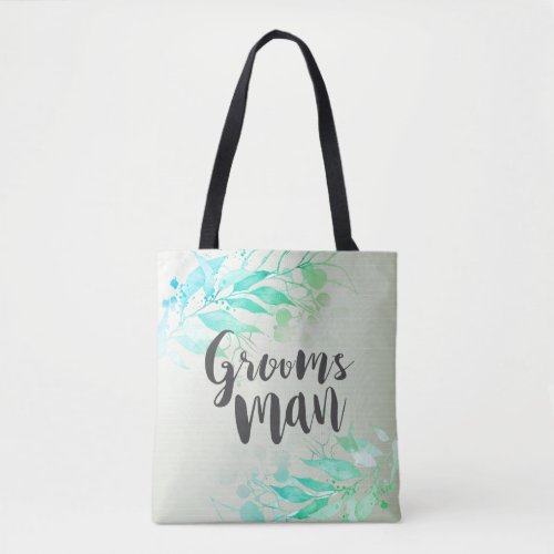 Green Watercolor Leaves Wedding Groomsman Best Man Tote Bag
