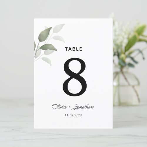 Green Watercolor Leaves Wedding Table Place Card