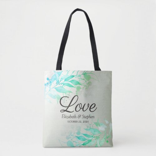 Green Watercolor Leaves Wedding Thank You Gift Bag