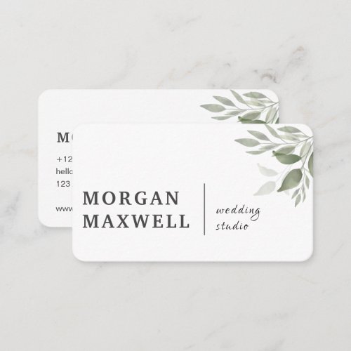 Green Watercolor Leaves Wedding White  Business Card