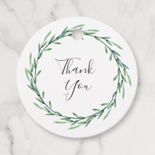 Green Watercolor Leaves Wreath Favor Tags